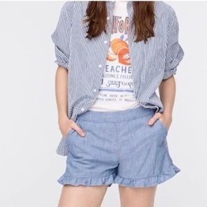J crew ruffle chambray pull on shorts